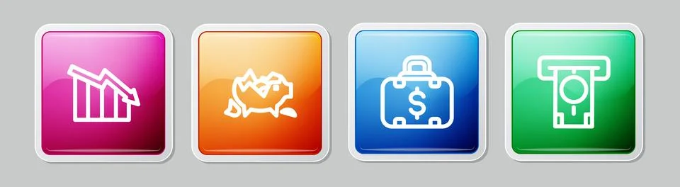 Set line Financial growth decrease, Broken piggy bank, Briefcase and money and Stock Illustration