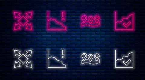 Set line Financial growth decrease, Location, Many ways directional arrow and Stock Illustration