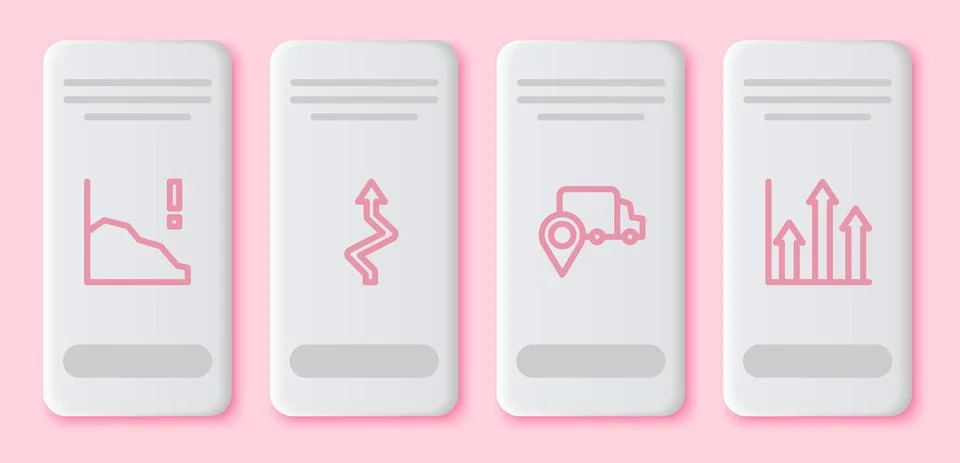 Set line Financial growth decrease, Arrow, Delivery tracking and Pie chart Stock Illustration
