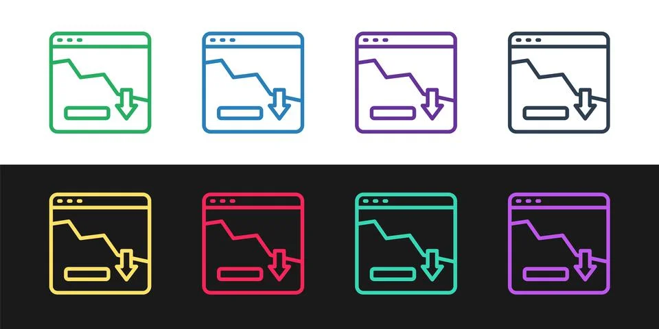 Set line Financial growth decrease icon isolated on black and white background Stock Illustration