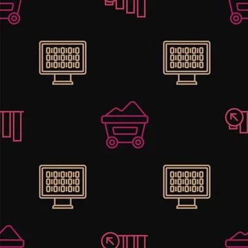 Set line Financial growth decrease, Binary code and Coal mine trolley on Stock Illustration