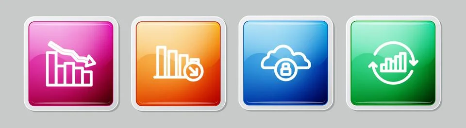 Set line Financial growth decrease, Cloud computing lock and Pie chart Stock Illustration