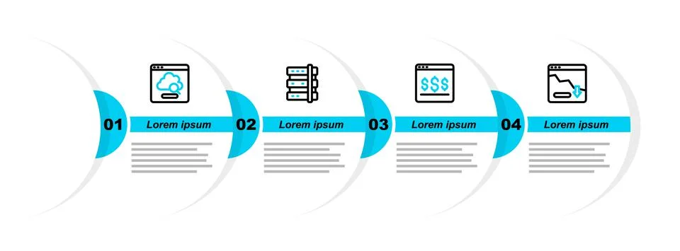Set line Financial growth decrease, Online shopping on screen, Server and Cloud Stock Illustration