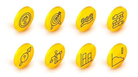 Set line Financial growth decrease, Graph, chart, diagram, Hierarchy organogram Stock Illustration