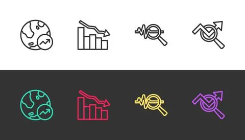 Set line Financial growth, decrease, Search data analysis and  on black and w 库存插图