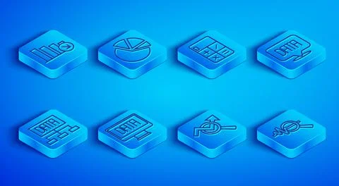 Set line Financial growth decrease, Pie chart infographic, Calculator, Data a 库存插图