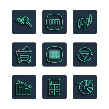 Set line Financial growth decrease, Calculator, Pie chart infographic, Browse Stock Illustration