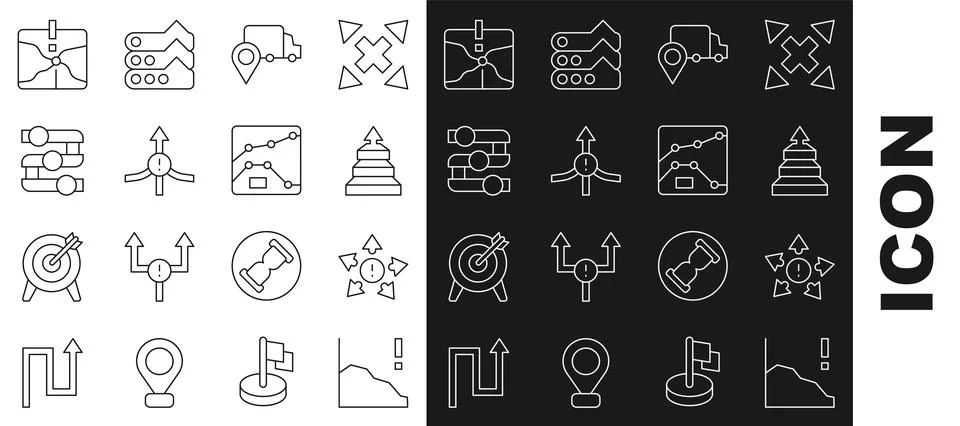Set line Financial growth decrease, Many ways directional arrow, Pyramid char Illustrazione stock