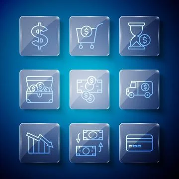 Set line Financial growth decrease, Money exchange, Credit card, Hourglass with Stock Illustration