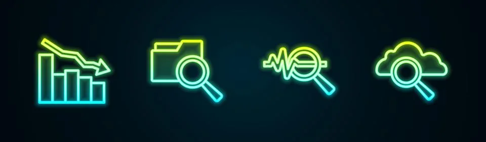 Set line Financial growth decrease, Search with folder, data analysis and cloud 库存插图