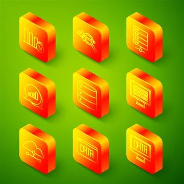 Set line Financial growth decrease, Search data analysis, Server, Pie chart 库存插图