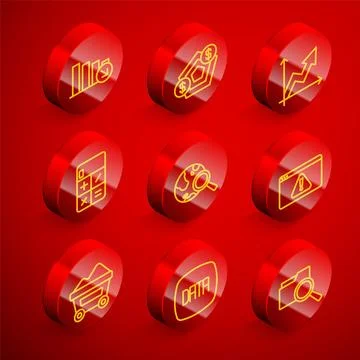 Set line Financial growth decrease, Calculator, Search globe, Browser with Illustrazione stock