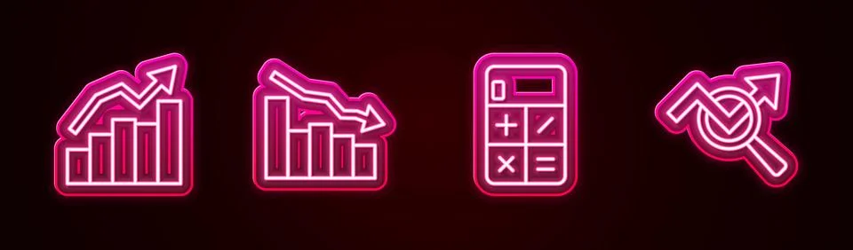 Set line Financial growth, decrease, Calculator and Search data analysis Illustrazione stock