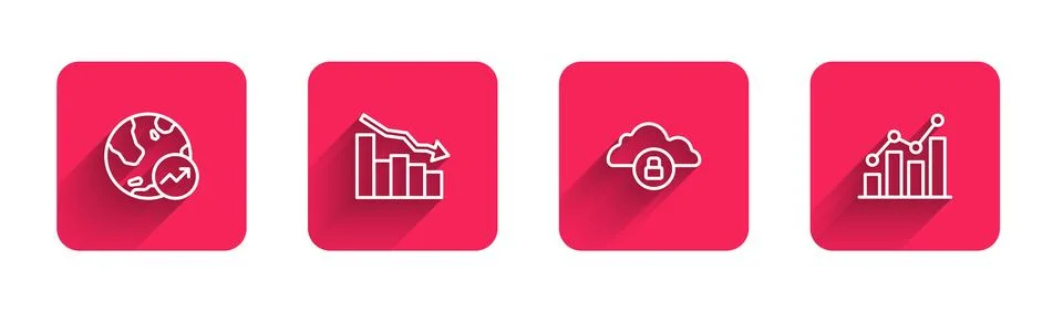 Set line Financial growth, decrease, Cloud computing lock and Pie chart Illustrazione stock