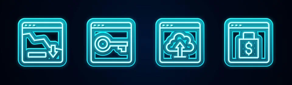 Set line Financial growth decrease, Secure your site with HTTPS, SSL, Cloud Stock Illustration