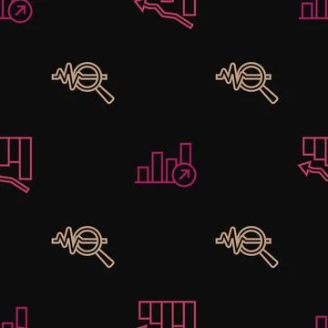 Set line Financial growth decrease, Search data analysis and on seamless pattern Stock Illustration