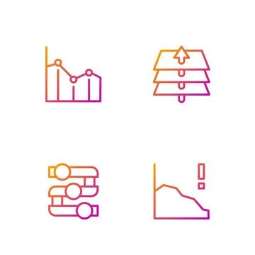 Set line Financial growth decrease, Graph, chart, diagram, Pie infographic and Stock Illustration