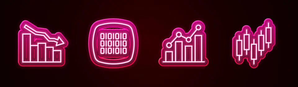 Set line Financial growth decrease, Binary code, Pie chart infographic and Stock Illustration