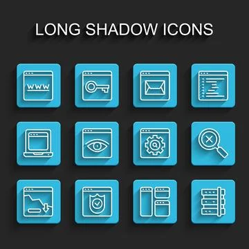 Set line Financial growth decrease, Browser with shield, window, Server Illustrazione stock