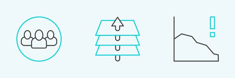 Set line Financial growth decrease, Project team base and Layers icon. Vector イラスト素材