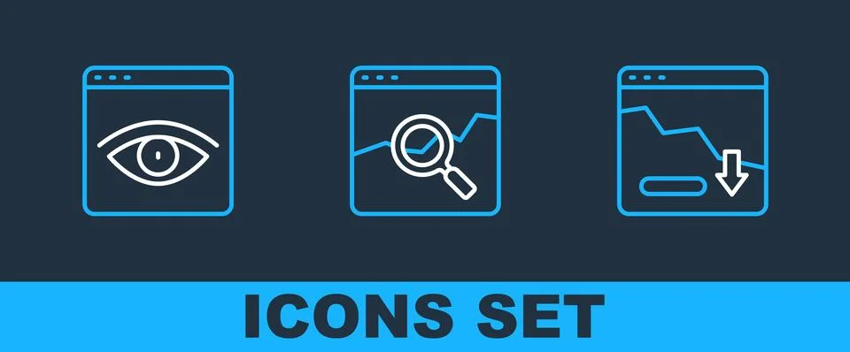 Set line Financial growth decrease Browser incognito window and Website with  Stock Illustration