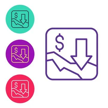 Set line Financial growth decrease icon isolated on white background. Incre.. Stock Illustration