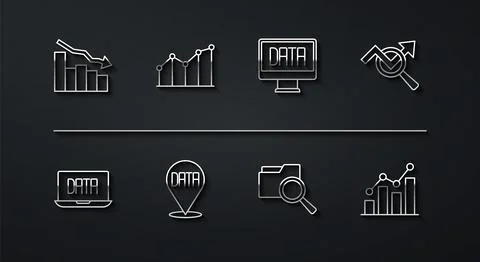 Set line Financial growth decrease, Data analysis, Search data, with folder.. 库存插图