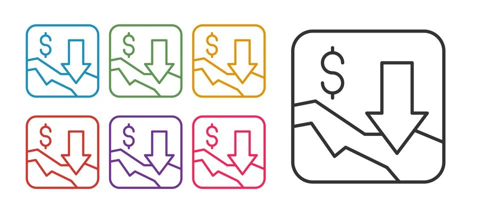 Set line Financial growth decrease icon isolated on white background. Incre.. Stock Illustration