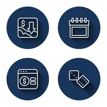 Set line Financial growth decrease, Calendar, Online poker table game and G.. Illustrazione stock