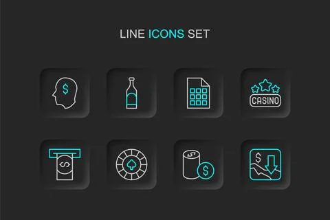 Set line Financial growth decrease, Casino chip with dollar, chips, Automat.. Stock Illustration