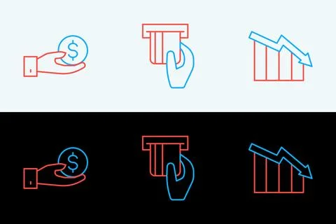 Set line Financial growth decrease, Hand giving money and Credit card inser.. Stock Illustration