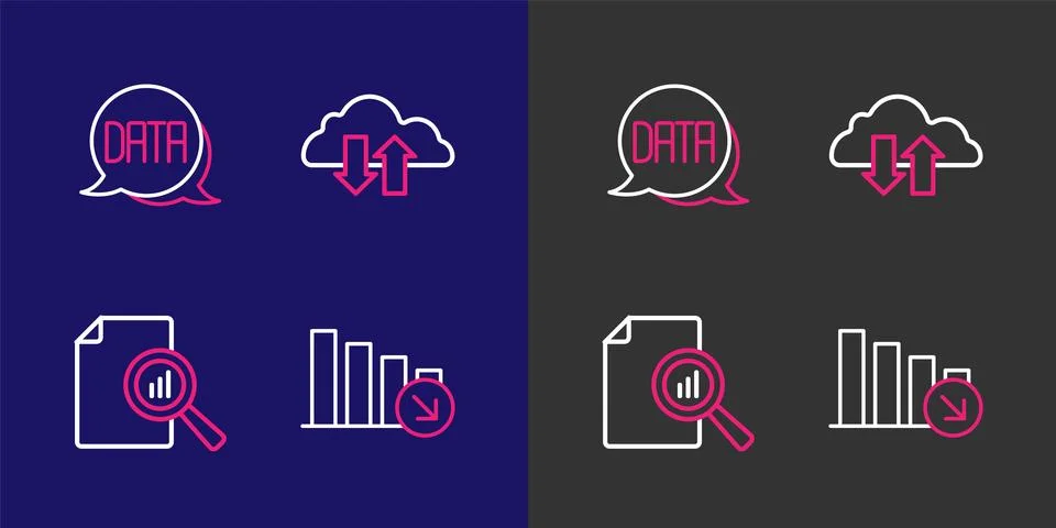 Set line Financial growth decrease, Document with graph chart, Cloud downlo.. Stock Illustration