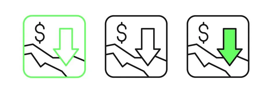 Set line Financial growth decrease icon isolated on white background. Incre.. Stock Illustration