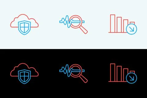 Set line Financial growth decrease, Cloud and shield and Search data analys.. Stock Illustration