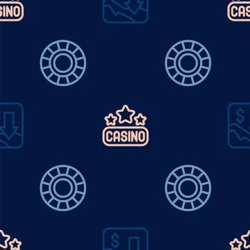 Set line Financial growth decrease, Casino chips and signboard on seamless .. Illustrazione stock