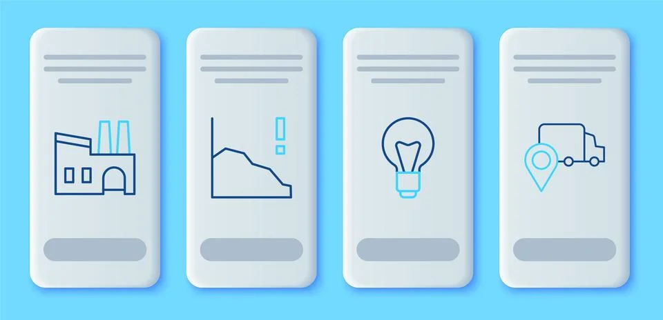 Set line Financial growth decrease, Light bulb, Factory and Delivery tracki.. Illustrazione stock