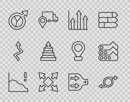 Set line Financial growth decrease, Arrow, Pie chart infographic, Many ways.. Stock Illustration