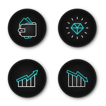 Set line Financial growth decrease, increase, Diamond and Wallet with money.. Stock Illustration