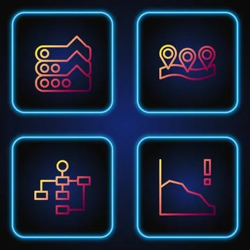 Set line Financial growth decrease, Hierarchy organogram chart, Graph, char.. Stock Illustration
