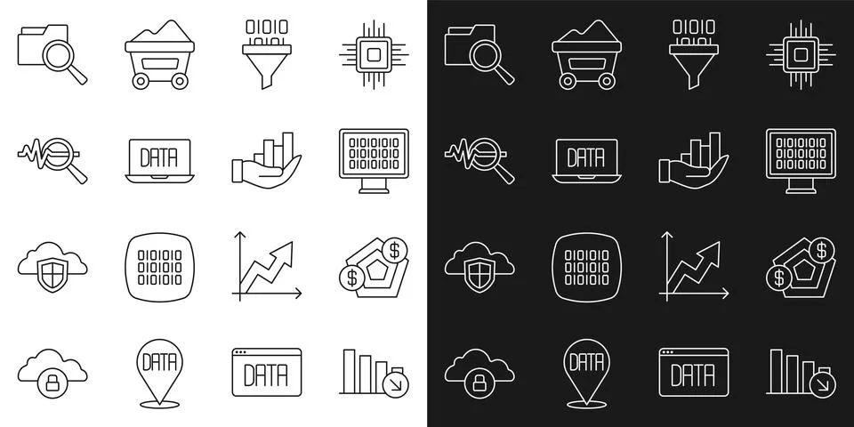 Set line Financial growth decrease, Binary code, Data analysis, Search data.. 스톡 일러스트