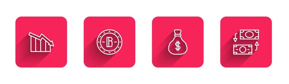 Set line Financial growth decrease, Bitcoin, Money bag and exchange with lo.. Stock Illustration