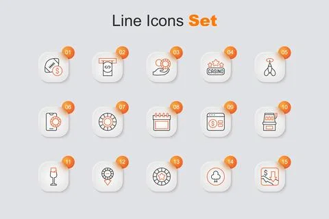 Set line Financial growth decrease, Playing card with clubs symbol, Casino .. Stock Illustration