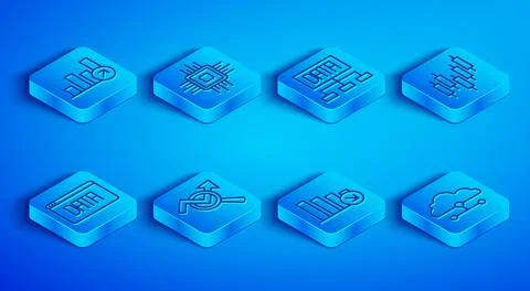 Set line Financial growth, Processor CPU, Data analysis, Search data, decreas Stock Illustration