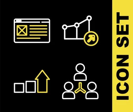 Set line Financial growth, Project team base,  and Browser window icon. Vecto Stock Illustration