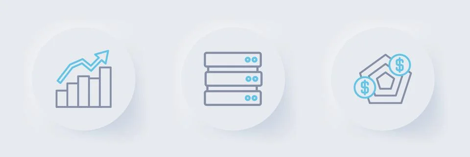 Set line Financial growth, Server and  icon. Vector Stock Illustration