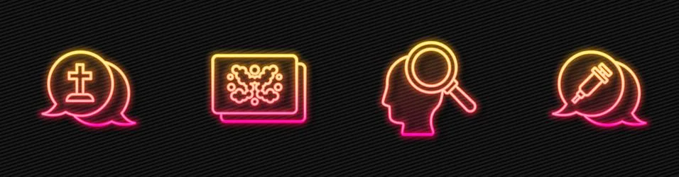 Set line Finding a problem, Graves funeral sorrow, Rorschach test and Addiction Illustrazione stock