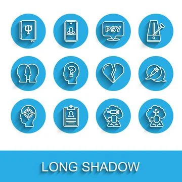 Set line Finding a problem, Medical clipboard, Psychology book, Psi, Addiction 스톡 일러스트