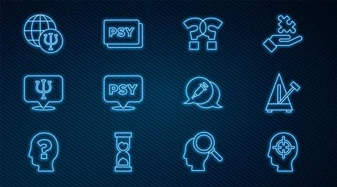 Set line Finding a problem, Metronome with pendulum, Question mark, Psychology 스톡 일러스트