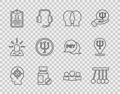 Set line Finding a problem, Pendulum, Bipolar disorder, Sedative pills, Medical Illustrazione stock