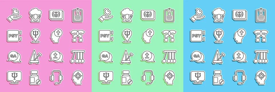 Set line Finding a problem, Pendulum, Question mark, Rorschach test, Psychology Stock Illustration